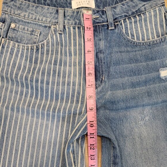 Cutoff Ankle Cropped Distressed Denim Striped Jeans Retro 90s - Picture 8 of 10